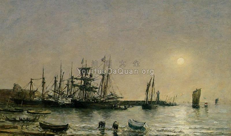 Portrieux, Boats at Anchor in Port - 尤金·布丹